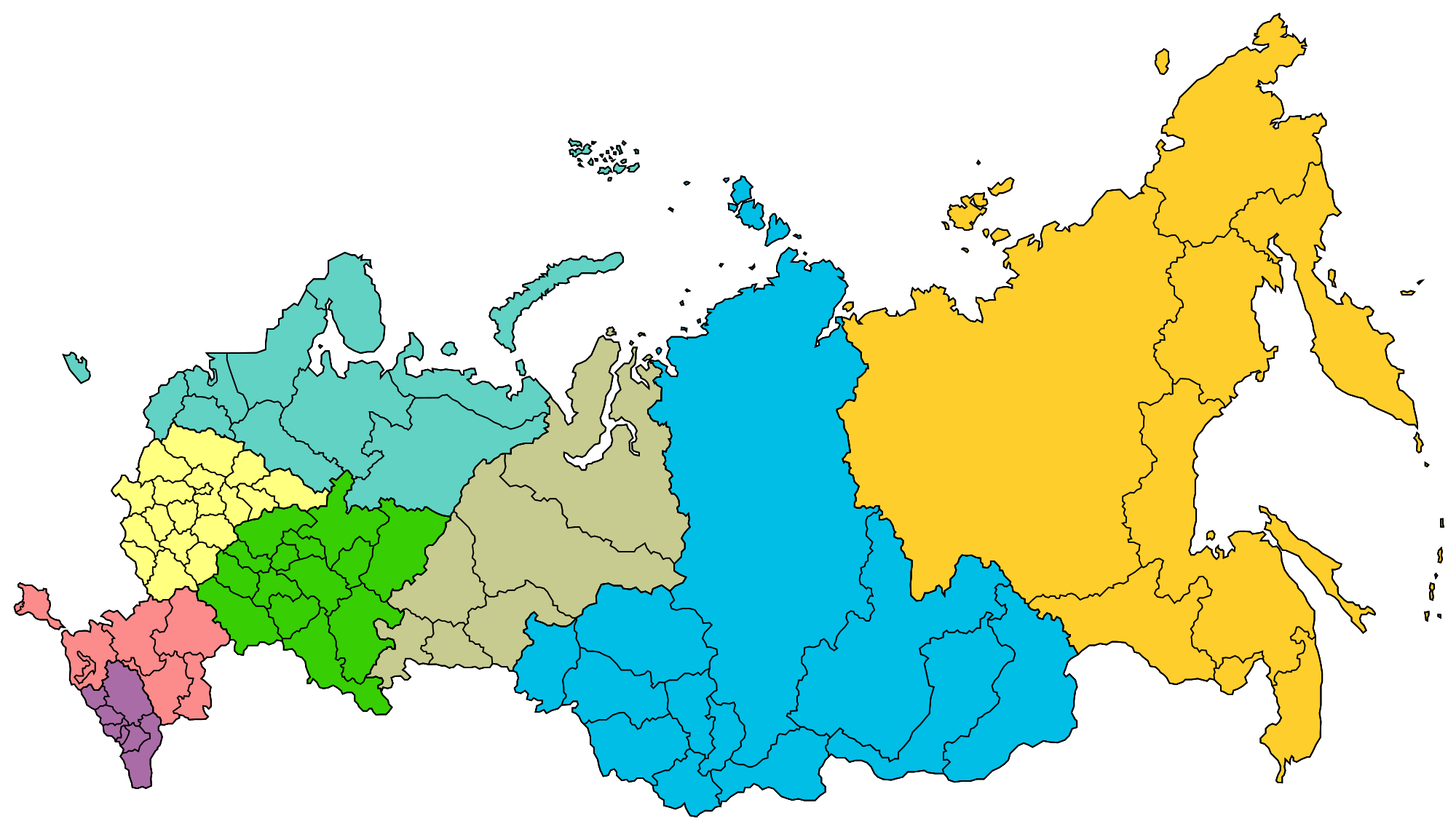 Карта субъектов российской федерации контурная