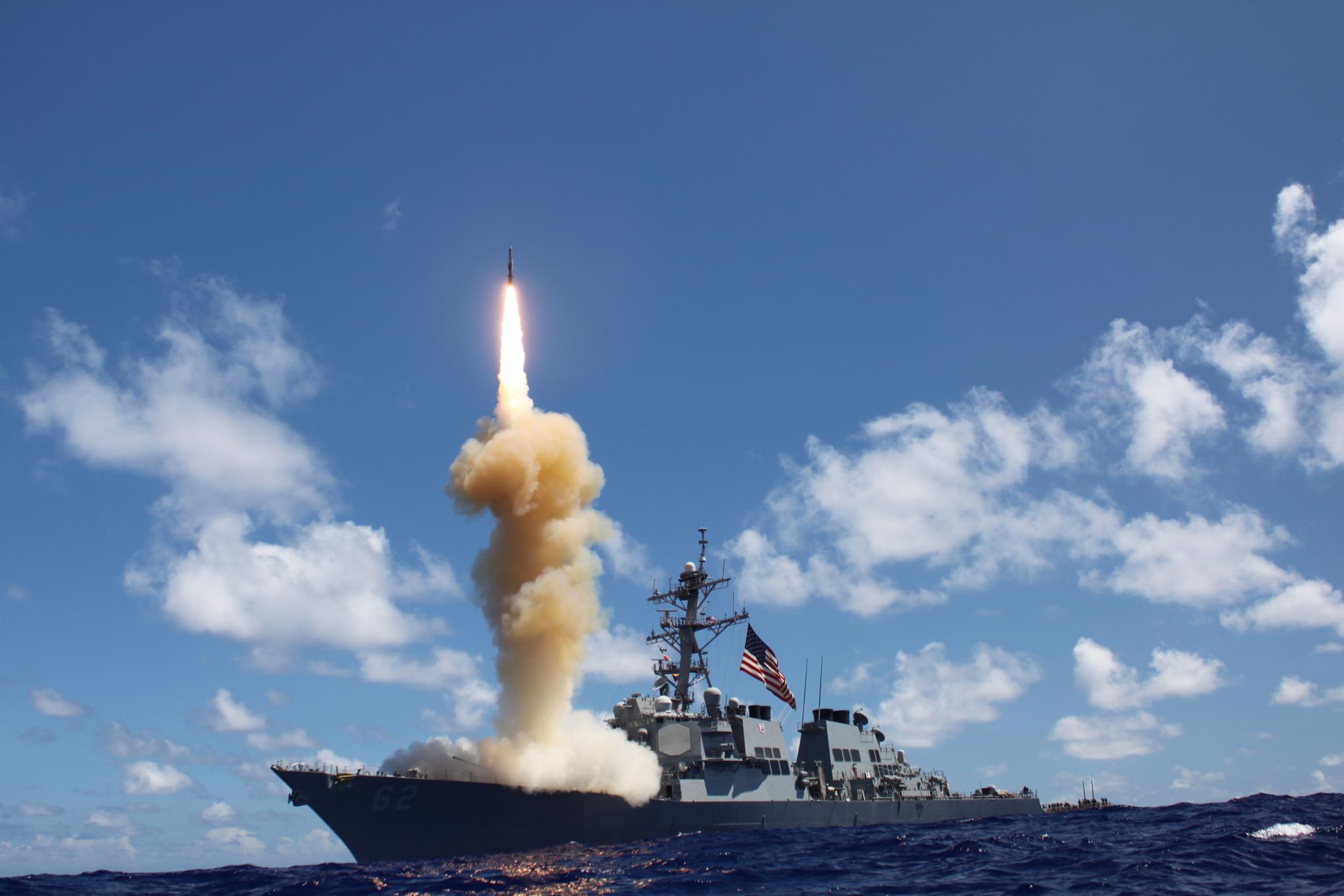 The guided-missile destroyer USS Fitzgerald (DDG 62) launches a Standard Missile-3 (SM-3) as apart of a joint ballistic missile defense exercise.