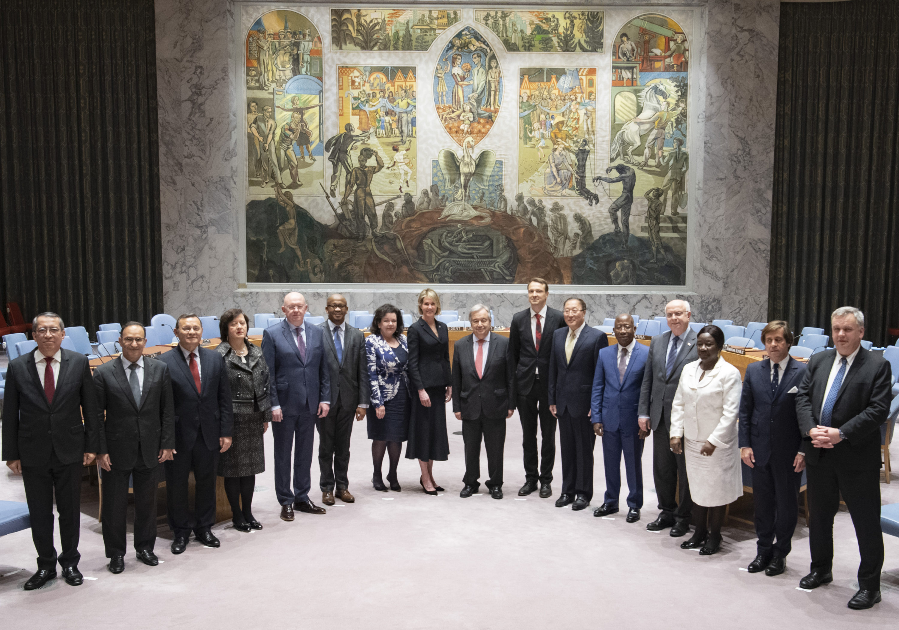 U.K. Permanent Representative to the UN Karen Pierce with other Security Council delegates