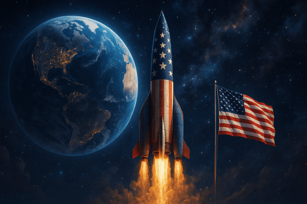 An image that asks the question if the U.S. should go in space alone?