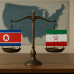 An image that depicts scales balancing deterrence between North Korea and Iran.